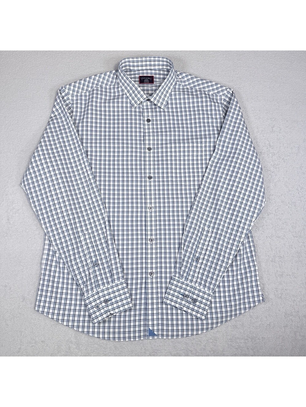 Untuckit Shirt Mens Size L Blue Plaid Stretch Button Down Performance Casual